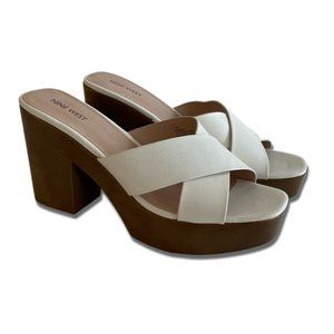 Nine West Women's Karma CrissCross Platform Heel or Sandal in WHITE Size 12